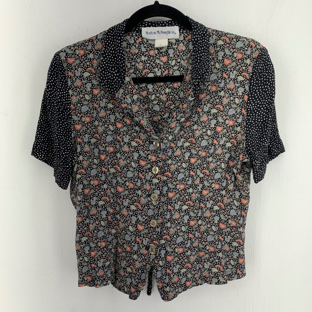 Vintage 90s Ditsy Dark Floral Top Grunge Sz. 8 Indie Boho Cottagecore Whimsigoth
